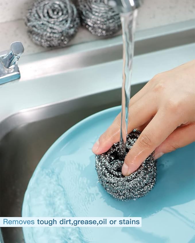 12Pcs Steel Wool Scrubber Pads for Cleaning Dishes, Pans, Pots, Ovens, Grills, Sinks - Stainless Steel Scrubbers for Kitchen, 12 Pack