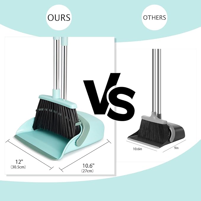 Broom and Dustpan Set, Dustpans with Broom Combo for Home, Heavy Dust Broom and Dustpan Combo, Long Handle Dust Pan and Broom Set for Kitchen, Office, Pet Hair,Green, Pack of 1