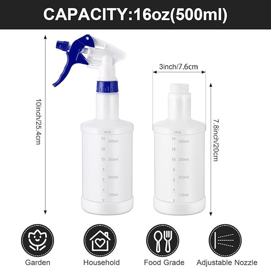 Eccliy 12 Pcs 16 Oz Plastic Spray Bottle, Adjustable Empty Reusable Sprayer for Cleaning, Planting, Water, Bathroom and Kitchen, BBQ, Commercial and Residential (Multicolored,Measurement)