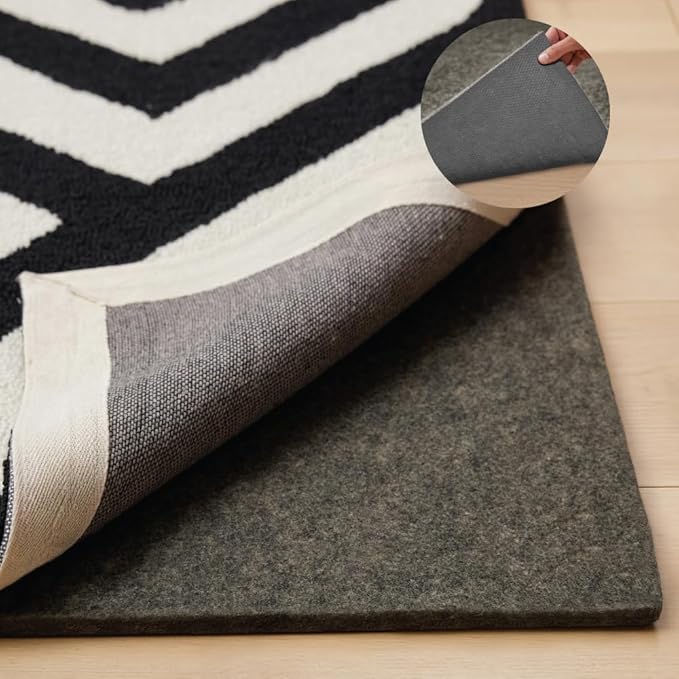GORILLA GRIP Felt and Natural Rubber Stay in Place Slip Resistant Rug Pad, 1/4in Thick, 5x7 FT Protective Padding Under Area Rugs, Cushioned Gripper Pads, Carpet Runners, Hardwood Floors Protection