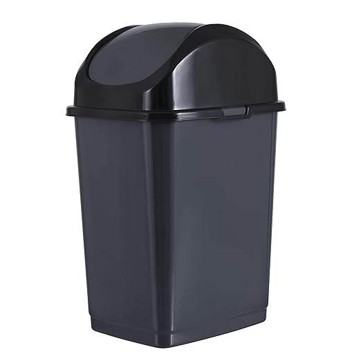 Superio Medium Trash Can with Lid 4.5 Gallon Plastic Swing Top Garbage Can Slim Waste Bin for Under Sink/Cabinet, Laundry Room, Kitchen, Office, Bedroom, Bathroom, College Dorm, 18 Qt, Grey