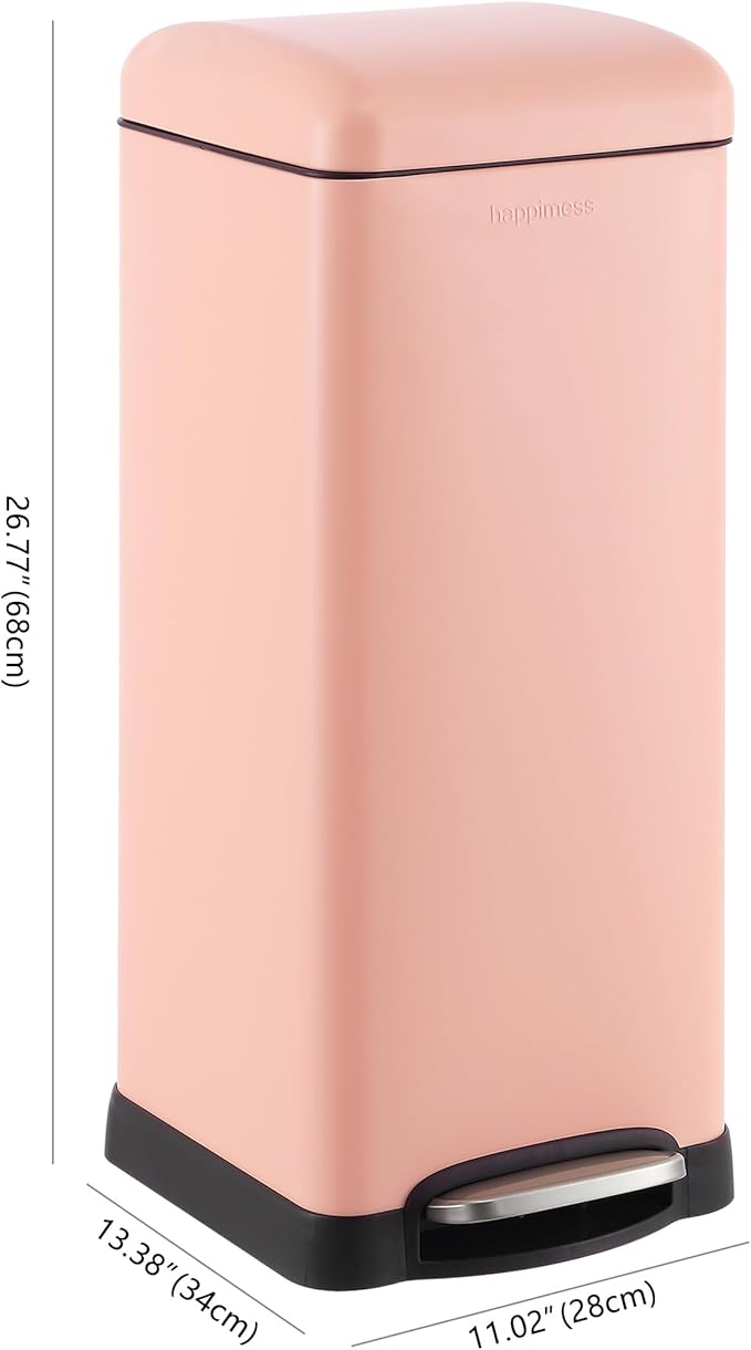 happimess HPM1007J Betty Retro 8-Gallon Step-Open Trash Can, Fingerprint Resistant, Modern, Minimalistic for Home, Kitchen, Laundry Room, Office, Bedroom, Bathroom, Flamingo Pink