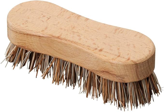 REDECKER Oyster Scrub Brush with Union Fiber Bristles and Untreated Beechwood Handle, 4-3/4-Inches