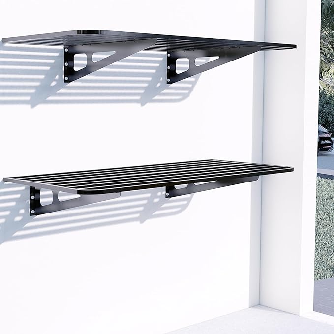 2-Pack 2x4ft Garage Wall Shelving, 2 Shelf Total 8 ft(L) Garage Wall Storage, Heavy-Duty Storage Shelves, Perfect for Holding Storage Bins, Boxes, Sporting Goods, Tools, and More. Space-Saving