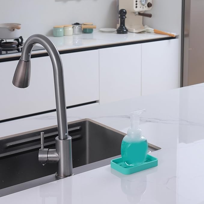 Silicone Kitchen Sink Organizer Tray for Multiple Usage,Easy Clean Sponges Holder for Kitchen Bathroom Counter or Sink,Dish Soap Dispenser,Scrubber,Bottle,Cup Mint 4.9”x 3.2”