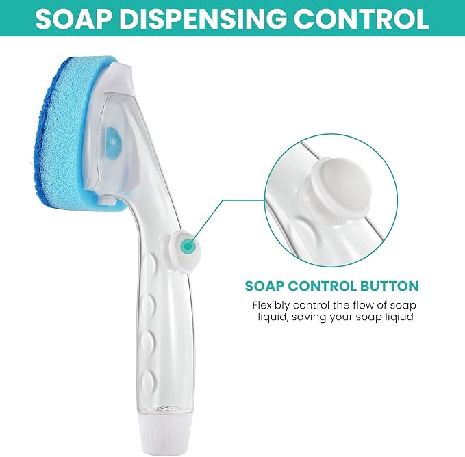 Non Scratch Dishwand Refill with Handle, 6 Heavy Duty Dish Wand Refills, Replacement Sponge Heads Set, Soap Control Dispenser Scrubbers, Dishwashing Scrub Dispensing Brush, Dishwasher Cleaning Tool