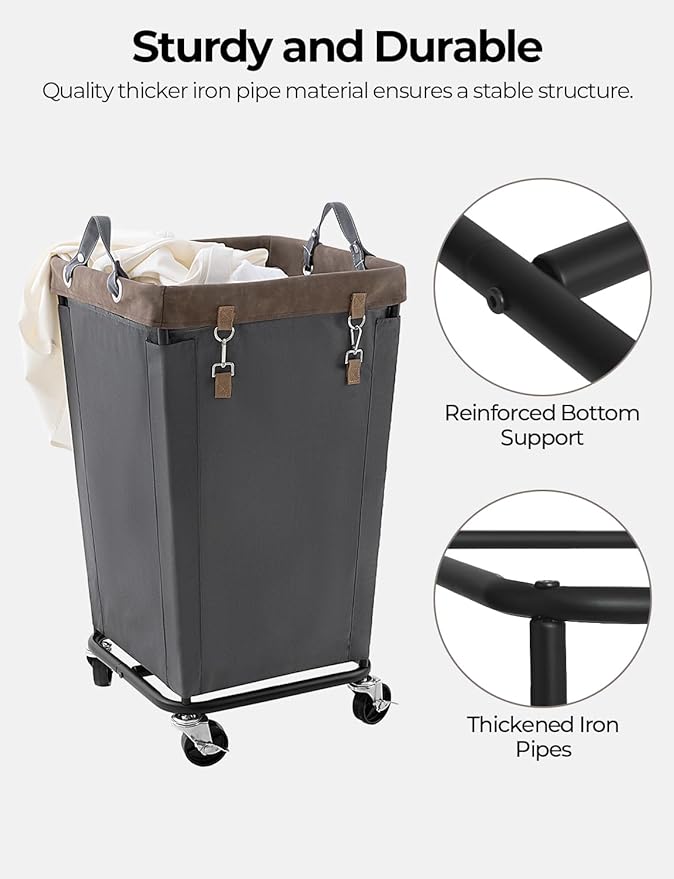 StorageWorks 160L Laundry Basket with Wheels, Large Rolling Hampers for Clothing Organizer, Dirty Clothes Basket for Hotel, Home, Closet, Dorm, Grey