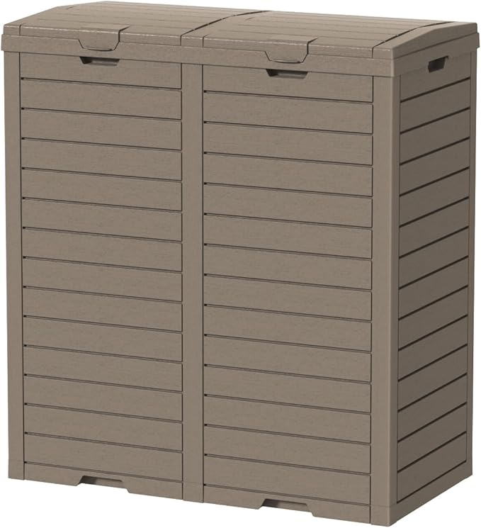 62-Gallon Outdoor Trash Can with lid, Waterproof, UV-Resistant Resin Garbage Can, Lockable Lid and Drip Tray, Animal-Proof, for Patio, Kitchen, Backyard and Deck