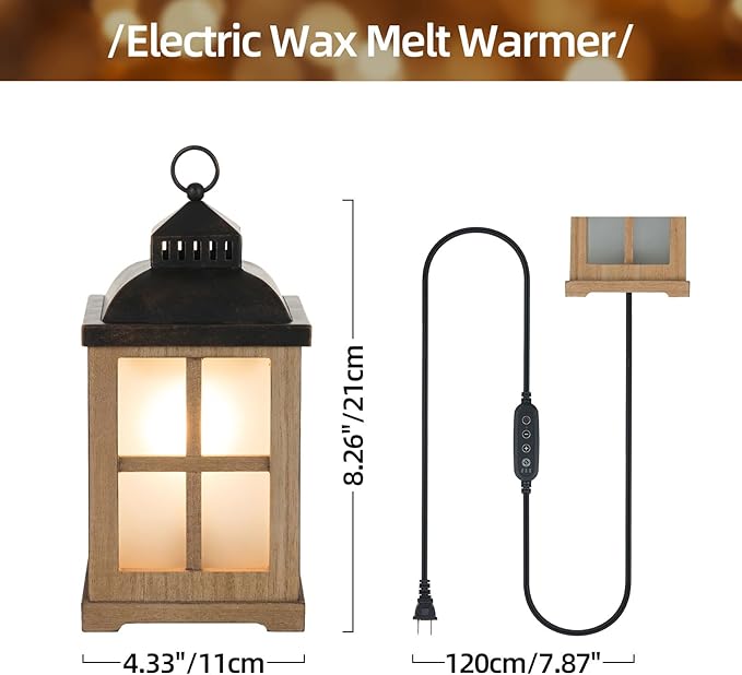 Wax Melt Warmer with Timer: Farmhouse Lantern Candle Warmer Electric Tart Burner with Lid for Scented Wax