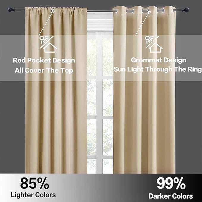 RYB HOME Small Curtains for Kitchen Window - Blackout Privacy Portable Curtain Set for Bedroom Office Bathroom Basement Garage Storage Enclosure RV Bunk, W 34 x L 30 inch, Biscotti Beige, 2 Pcs