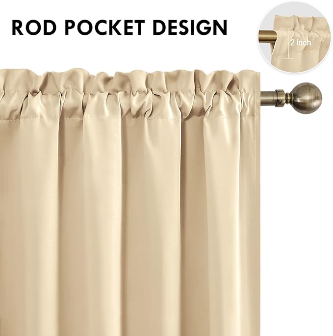 DWCN Blackout Curtains Room Darkening Thermal Insulated Bedroom Curtains Window Curtain Panels, 42 x 84 inches Long, Set of 2 Beige Rod Pocket Drapes