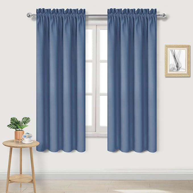 DWCN Blackout Curtains – Thermal Insulated, Energy Saving & Noise Reducing Bedroom and Living Room Curtains, Dusty Blue, W 42x L 63 Inch, Set of 2 Rod Pocket Curtain Panels