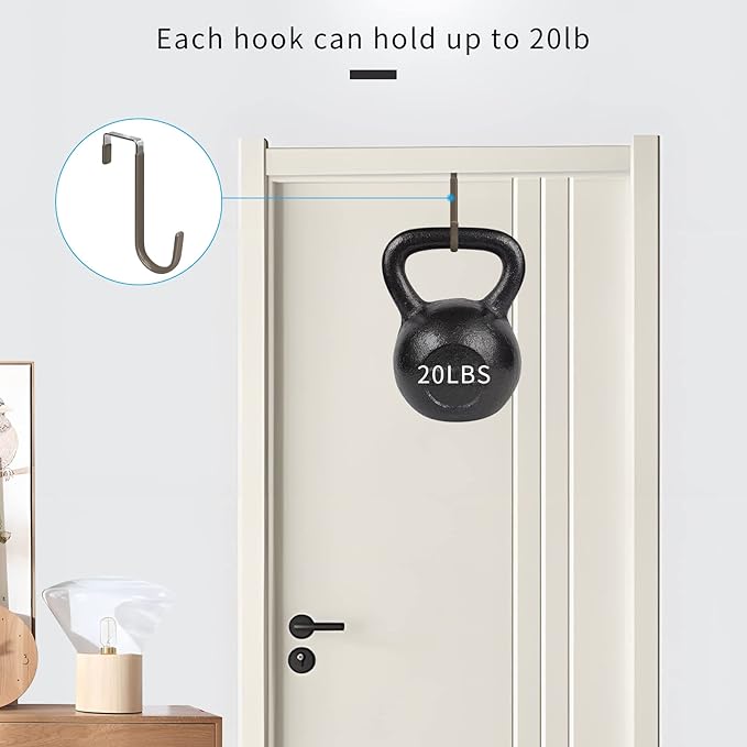 FYY Over The Door Hooks, 4 Pack Door Hangers Hooks with Rubber Prevent Scratches Heavy Duty Organizer Hooks for Living Room, Bathroom, Bedroom Hanging Clothes, Towels, Hats, Coats, Bags Brown