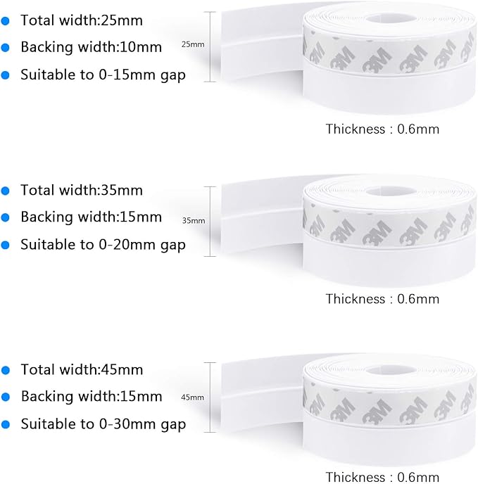 TAROSE Weather Stripping, 33 Feet Weather Seal Strip, Adhesive Silicone Tape (White, 25MM) for Door, Window, Shower Door