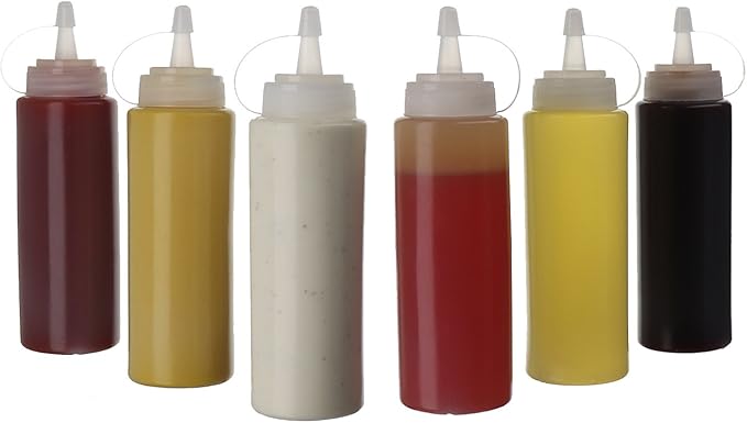 Oaklyn Squirt Bottles 16oz, 6 Pack – BPA-Free Condiment Squeeze Bottles for Sauces, Dressings, Oils, BBQ & Crafts – Durable, Leak-Proof, Easy to Fill & Clean