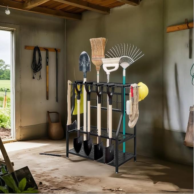 Garden Tool Organizer Holder Heavy Duty Steel Rack Up to 60 Long Handled Tools for Garage Shed Outdoor Garden Yard Black