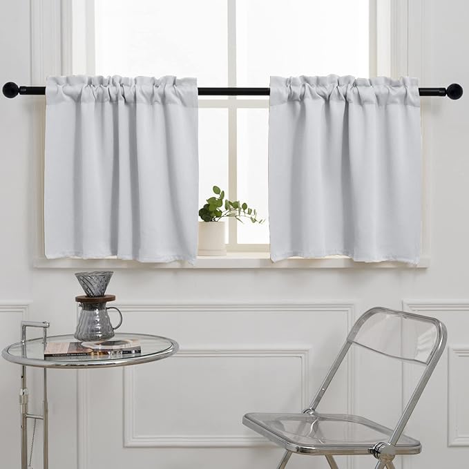 Pickluc Cafe Kitchen Curtains 36 Inches Long 2 Panels, Blackout Tier Curtains with Rod Pocket, Short Black Out Curtain for Small Window, 42" Wide and 36" Length, Set of Two, Greyish White