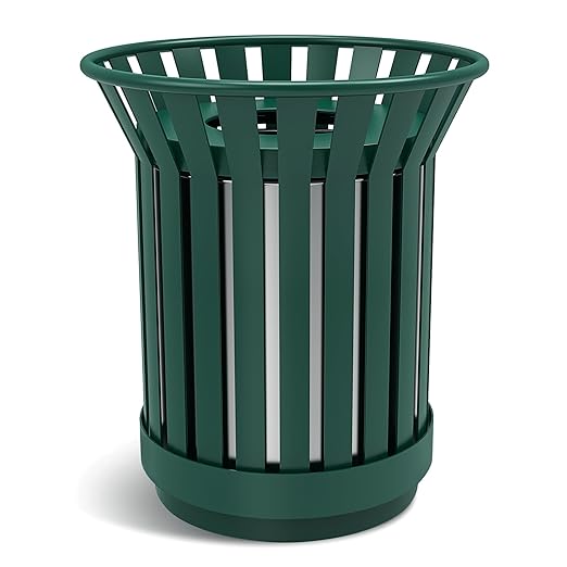 16Gallon/62L Commercial Outdoor & Indoor Metal Trash Can, Outdoor Slatted Trash Receptacle with Metal Linner, All Weather Resistant Large Outside Zone Round Garbage Bin for Street, Park, School-Green
