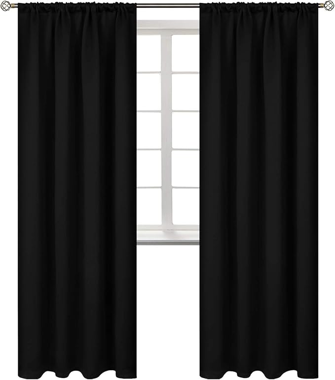 BGment 84 Inches Long Blackout Curtains for Bedroom - Thermal Insulated Room Darkening Drapes with Rod Pocket for Living Room, 52 x 84 Inch, 2 Panels, Black