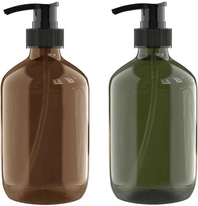 2 PCS 10 OZ Pump Bottle Plastic Pump Lotion Dispenser Empty Bottles Refillable Plastic Containers for Shampoo Lotion Body Wash, Creams, Moisturizer, Massage Oil, Multicolor