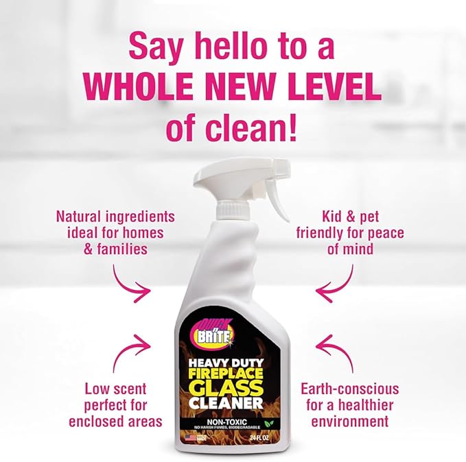Quick N Brite Fireplace Glass Cleaner 24oz, Nonabrasive Cleaning Spray for Fireplace Glass, Oven Glass, Glass Cooktops, Ceramic-Glass, Microwave Glass