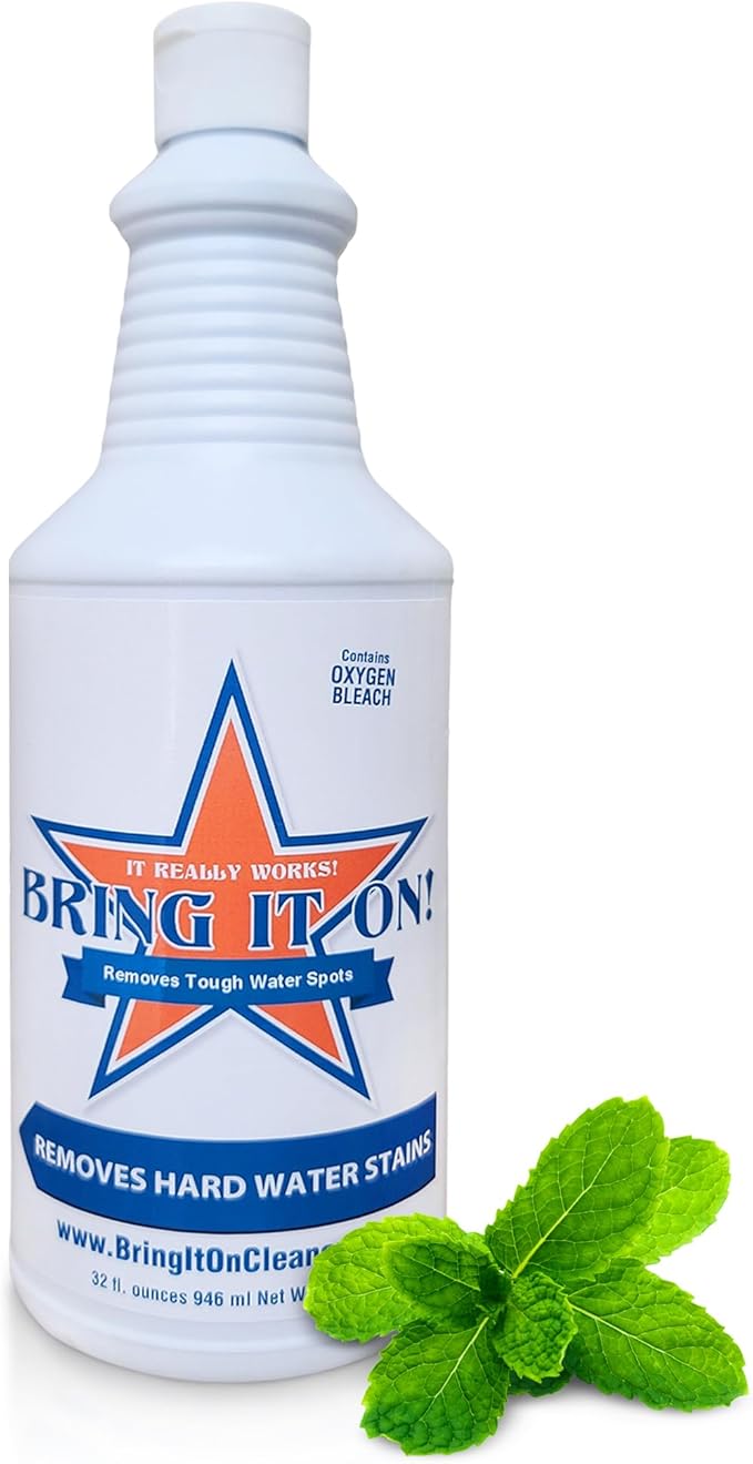 BRING IT ON! CLEANER Hard Water Stain Remover - Soap Scum, Calcium, Lime Scale, Remover for Shower Door, Tile, Glass, Fiberglass, Bathroom, Sink, Stone, Door 32 Ounce
