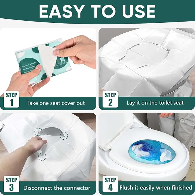 120 Pcs Disposable Flushable Paper Toilet Seat Covers Travel Supplies Essentials for Airplane, Public Restrooms, Bathroom, Hotels, Camping, Kids or Adults