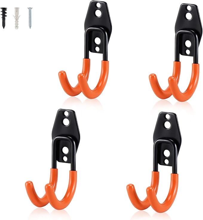 AOBEN Garage Hooks Heavy Duty, Steel Garage Storage Hooks, Utility Tool Hangers and Combinable Wall Mount for Organizing Ladders, Bikes, Hoses, and More Equipment (Small J, 4 Pack)