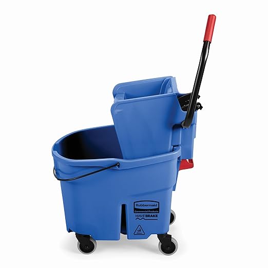 Rubbermaid Commercial Products WaveBrake 35 QT Side-Press Mop Bucket and Wringer Combo on Wheels, Blue, for Heavy-Duty Floor Cleaning