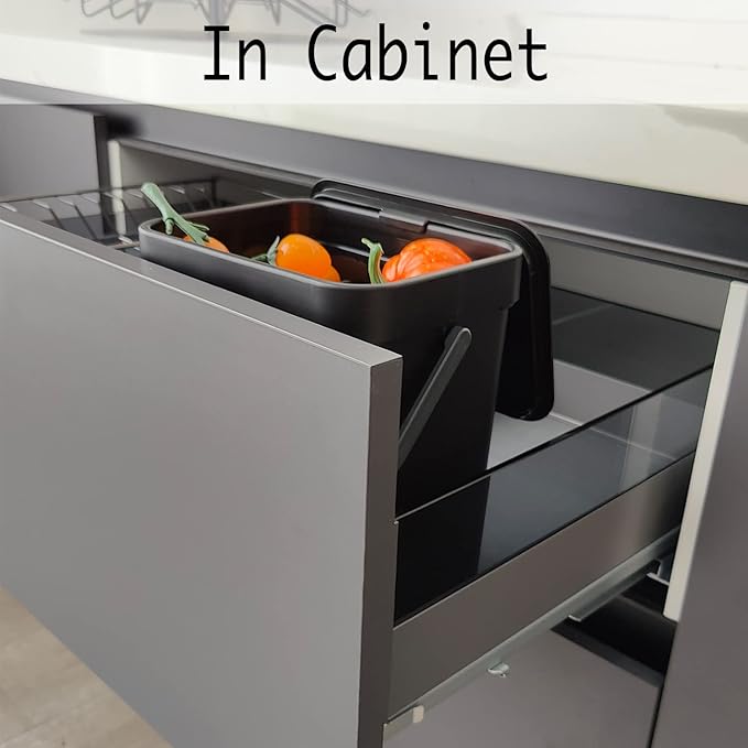 LALASTAR Countertop Compost Bin with Lid, Hanging Small Trash Can with Lid Under Sink for Kitchen, Food Waste Bin for Countertop, Mountable Garbage Can for Bathroom, RV, 5L/1.3 Gal, Black