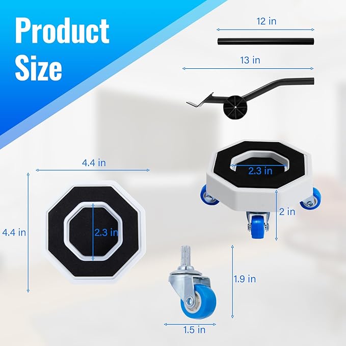 New Upgrade Furniture Sliders, Furniture Lift Heavy Duty Furniture Moving System with Roller Dolly Set Mover Tool Set750LBS- 4 Hexagonal Sliders with 4 Blue Wheels and Moving Rod
