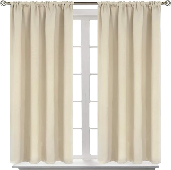 BGment Beige Blackout Curtains for Short Window - Rod Pocket 54 Inch Width Thermal Insulated Room Darkening Curtain for Bedroom Kitchen Cafe, 52 x 45 Inch, 2 Panels, Beige