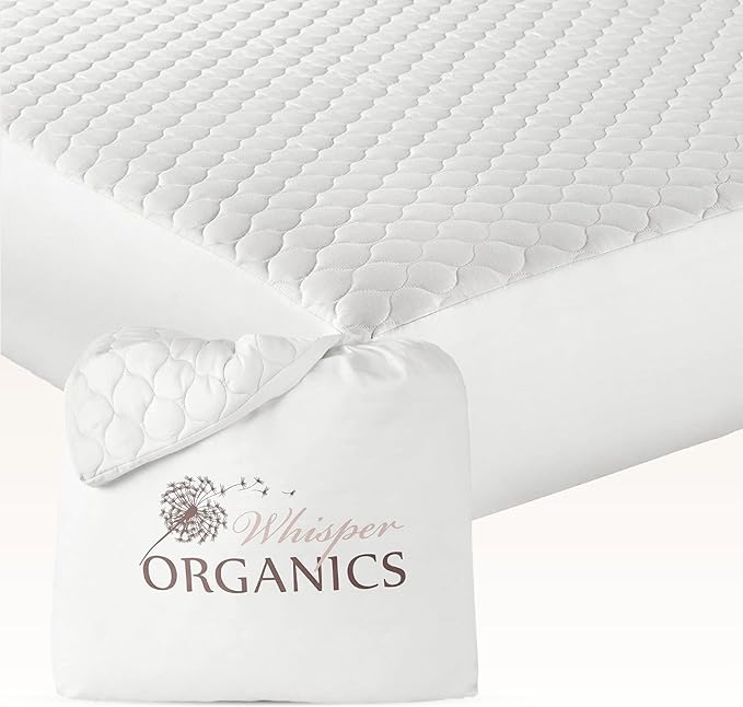 100% Cotton Organic Mattress Pad - Breathable & Cooling Mattress Protector King Size - Premium 300GSM Quilted and Noiseless Machine Washable Organic Mattress Protector (White, King)