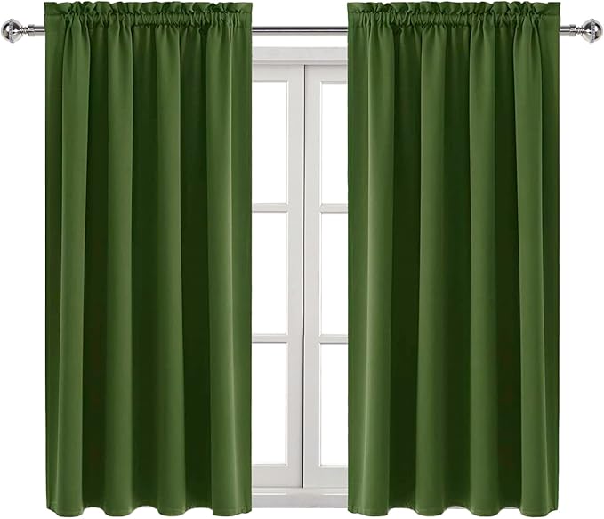 DWCN Christmas Olive Green Room Darkening Blackout Curtains - Thermal Insulated Privacy Energy Saving Window Curtain Drapes 38 x 45 inch Length, Set of 2 Bedroom Living Room Curtains