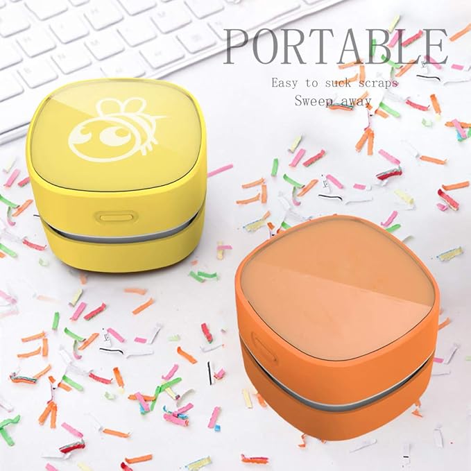 ODISTAR Desktop Vacuum Cleaner,Mini Table dust Sweeper Energy Saving with auto Power-Off Function,High Endurance up to 400 mins,Cordless&360º Rotatable Design for Keyboard/Office(Orange Charging)