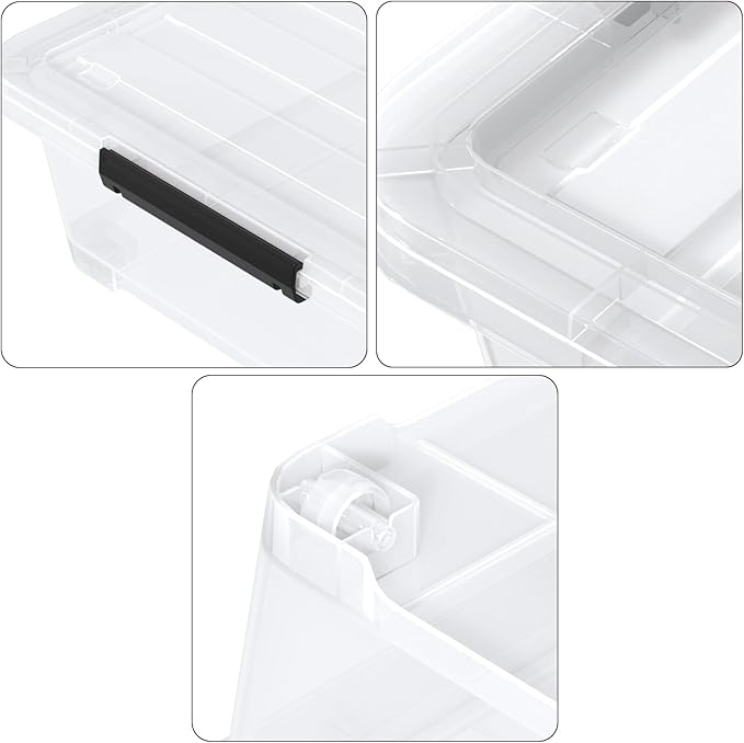 Set of 3 42 L Clear Plastic Under The Bed Storage Bins, Underbed Box with Latching Lid and Wheels, Flat Container for Dormitory, Apartment, Attic