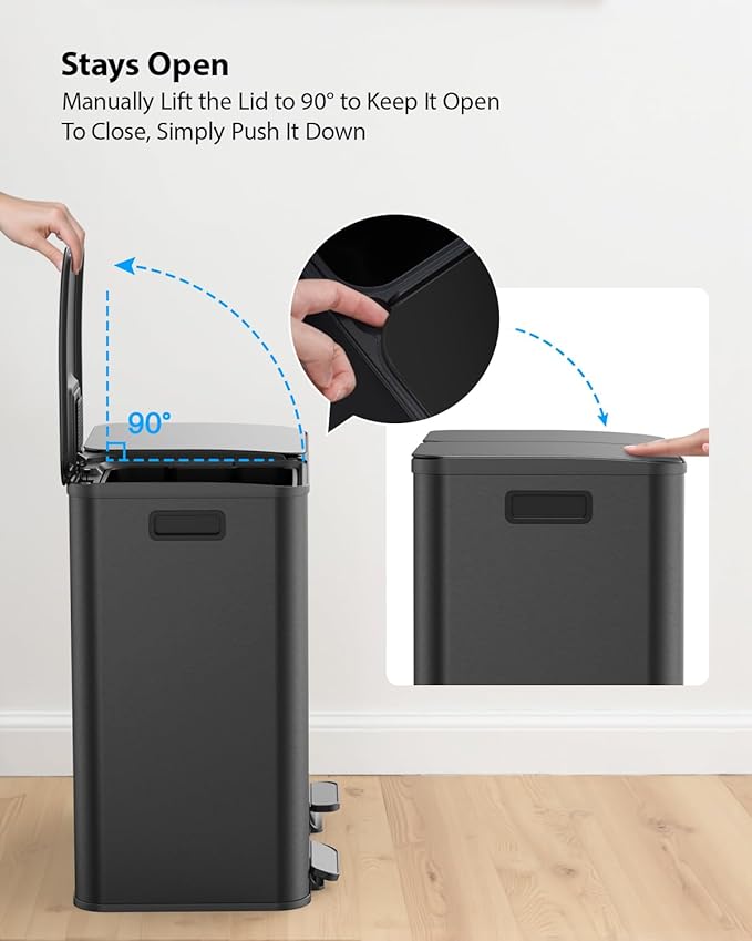 Lovewind Trash Can, 2 x 10.5 Gallon (2 x 40 L) Garbage Can for Kitchen Dual Compartment Recycling Kitchen Step Trash Bin, Stainless Steel Trash and Recycle Bin Combo with Soft-Close Lid, Black