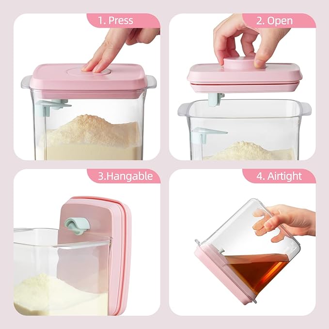 Ankou Formula Container - 1700ml Airtight Formula Dispenser One Button Handy Milk Powder Container BPA-Free Storage Containers with Scoop and Scraper Transparent 730g