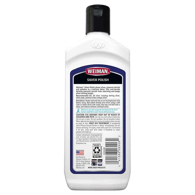 Weiman Silver Cleaner and Polish - 8 Ounce with Polishing Cloth - Ammonia Free - Polish Silver Jewelry Sterling Silver Antique Silver Gold Brass Copper and Aluminum