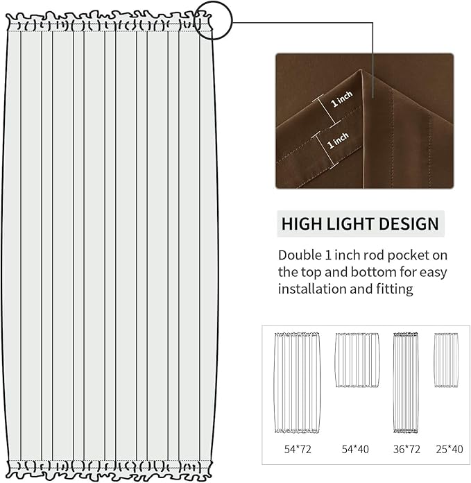 DWCN French Door Curtains – Rod Pocket Thermal Blackout Curtain for Doors with Glass Window, Kitchen and Patio Doors for Privacy, 36 X 72 Inches Long, 1 Curtain Panel with Tieback,Brown