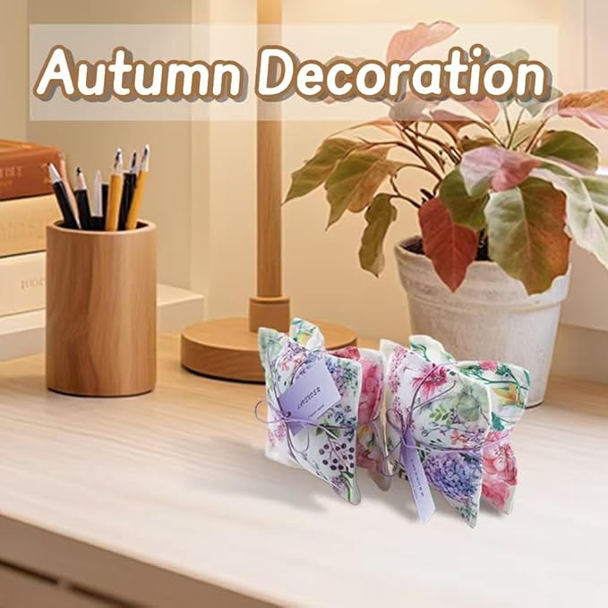 AUCUDA 4 Packs Lavender Scented Sachets Bags for Drawers and Closets, Autumn Long-Lasting Fragrance Packets Mesh Pillow for Fall, Farmhouse, Bedroom, Handcrafted Potpourri Organza Dried for Clothes.