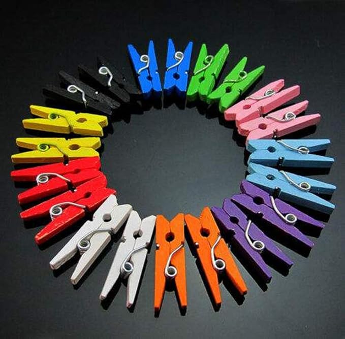 DurReus Tiny Clothes Pins Colorful Hang Up Photographs Drawings Party Clips Decor Baby Shower Game with Twine Pack 50 Pink