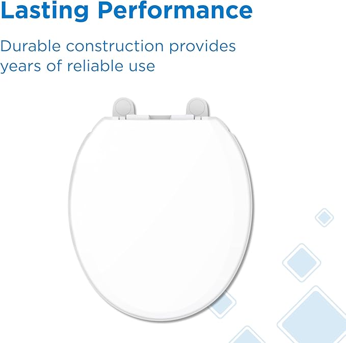 Gerber Round Front Toilet Seat with Cover, Soft Close, No Slam, Quick & Easy Install, Heavy-Duty Plastic, Durable & Fade-Resistant, White GC550129