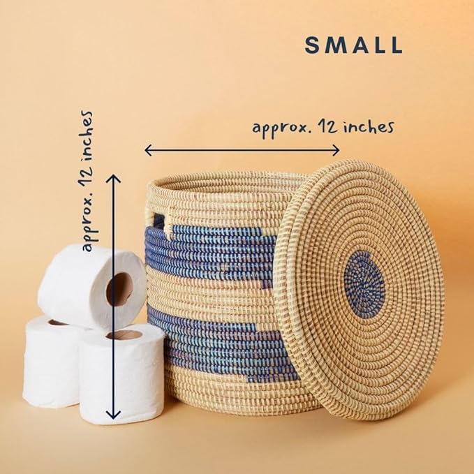 Storage & Organization - Basket, Laundry Hamper, Nursery Toys Bin, Living Room Blankets Storage, Decorative, Wicker, Woven, Sturdy, Round, Handles, Navy Blue, Large