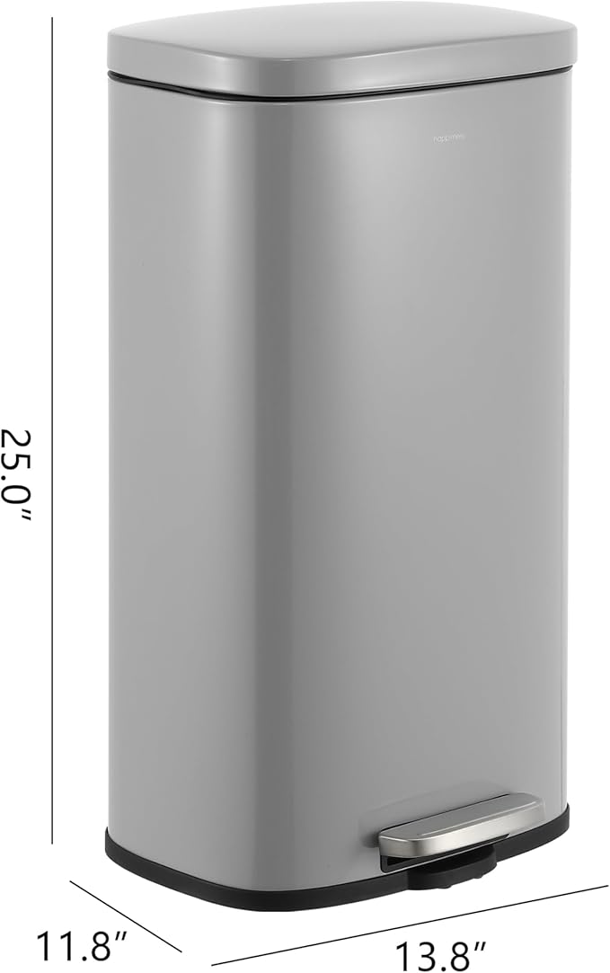 happimess HPM1011D Curtis 8-Gallon Step-Open Trash Can, Fingerprint Resistant, Modern, Minimalistic for Home, Kitchen, Laundry Room, Office, Bedroom, Bathroom, Fog Gray