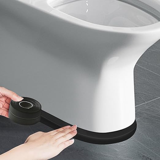 ABSOFINE Caulk Tape Waterproof Self Adhesive, Black Toilet Caulk Sealant Tape, Shower Seal Strip for Kitchen, Countertop, Bathroom, Sink Bathtub Toilet Edge Protector with Sealing Tool (1.97"x16.4Ft)
