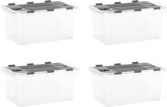 Superio Storage Bins with Lids, Clear Plastic Containers for Organizing, Stackable Totes, BPA Free, Odor Free, Organizer Boxes for Home, and Dorm (4 Pack, 15"x10"x7")