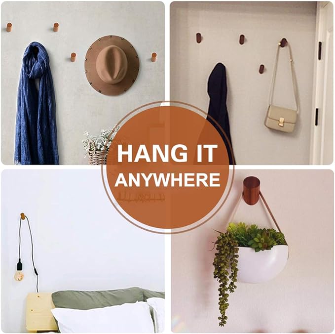 Wood Wall Hooks, 4 Pack Coat Hooks Mounted Rustic Wooden Heavy Duty Robe Hook Hat Rack | for Hanging Bathroom Towels Clothes Hanger (Beech Wood)