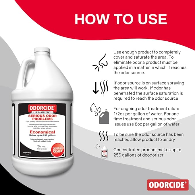Odorcide Odor Eliminator Concentrate: Odor Eliminator for Strong Odor on Carpets, Hardwood & More - Smoke, Sweat & Pet Odor Eliminator for Home w/Non-Enzymatic Formula, 1 Gallon