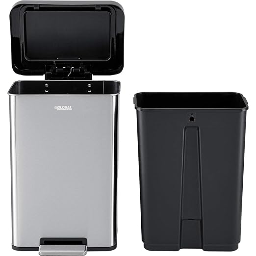 Global Industrial 12 Gallon Stainless Steel Trash Can, Rectangular Step-On